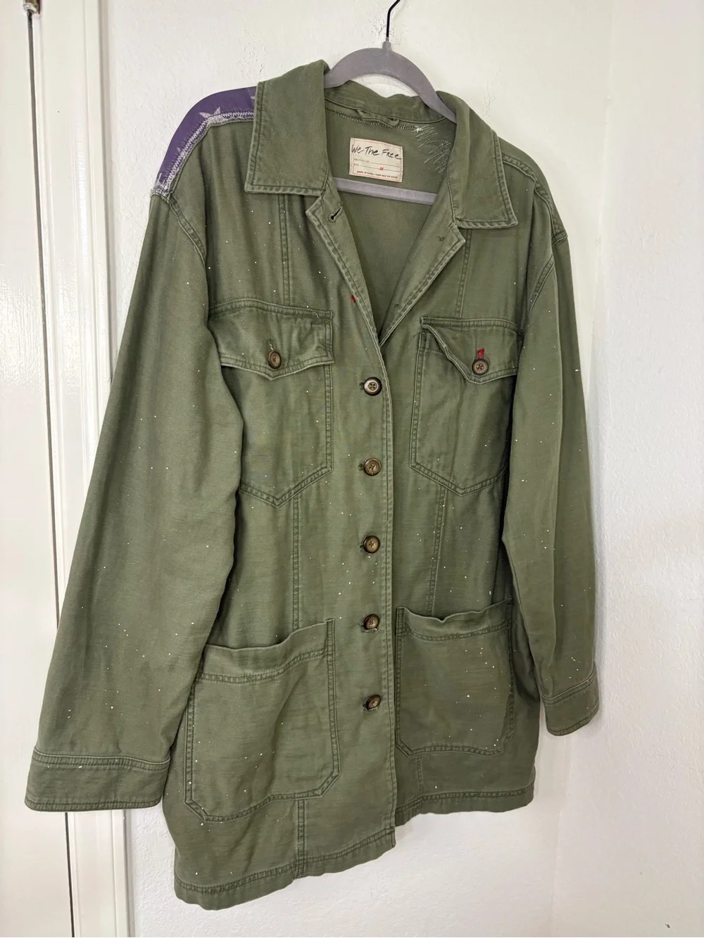 Free People We The Free Patriotic Spruce USA Patchwork Military Jacket oversized - Picture 4 of 16